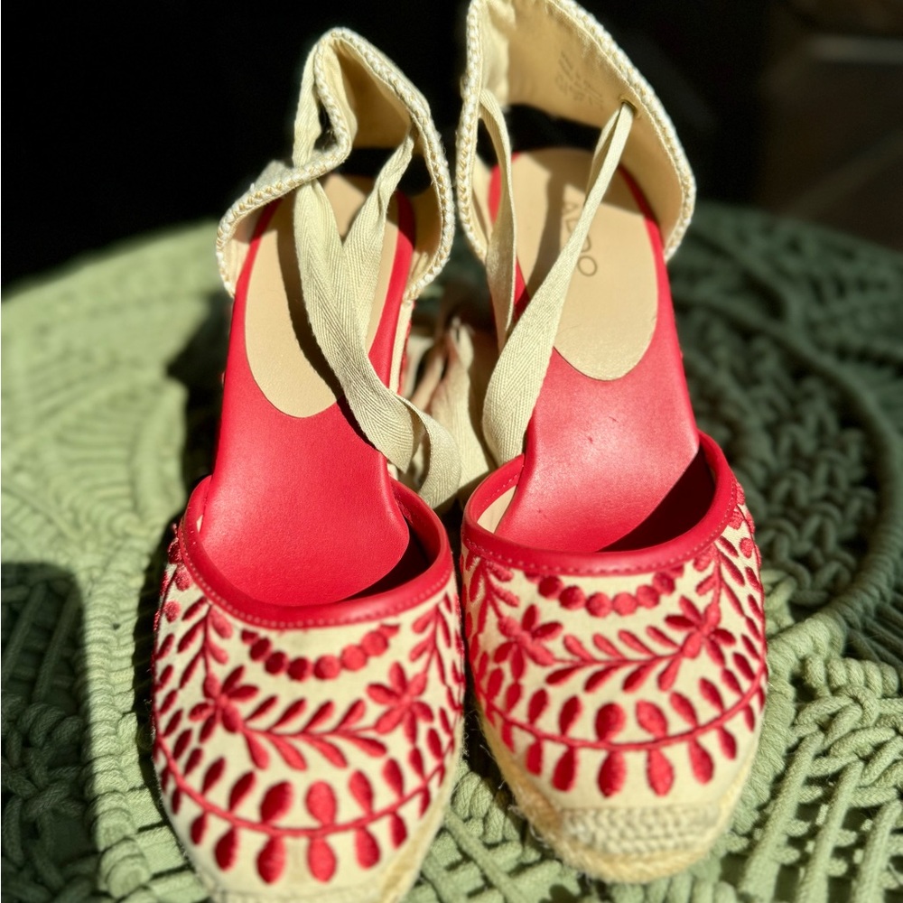 Aldo Red and Cream Espadrille Sandals